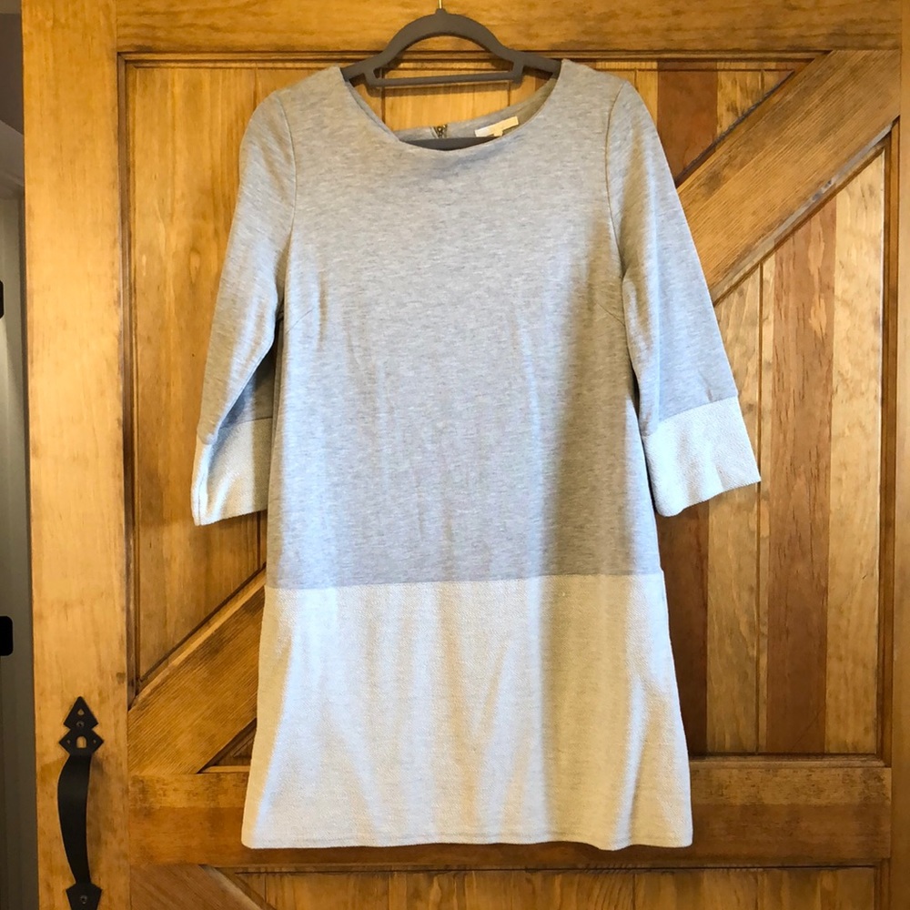 Gray two toned dress. 3/4 sleeves. Comfortable.